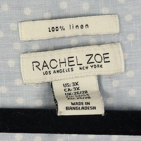 RACHEL ZOE Baby blue White Polka Dot Long Sleeve V-Neck neck Linen Top Tunic 3X‎ - Picture 5 of 11
